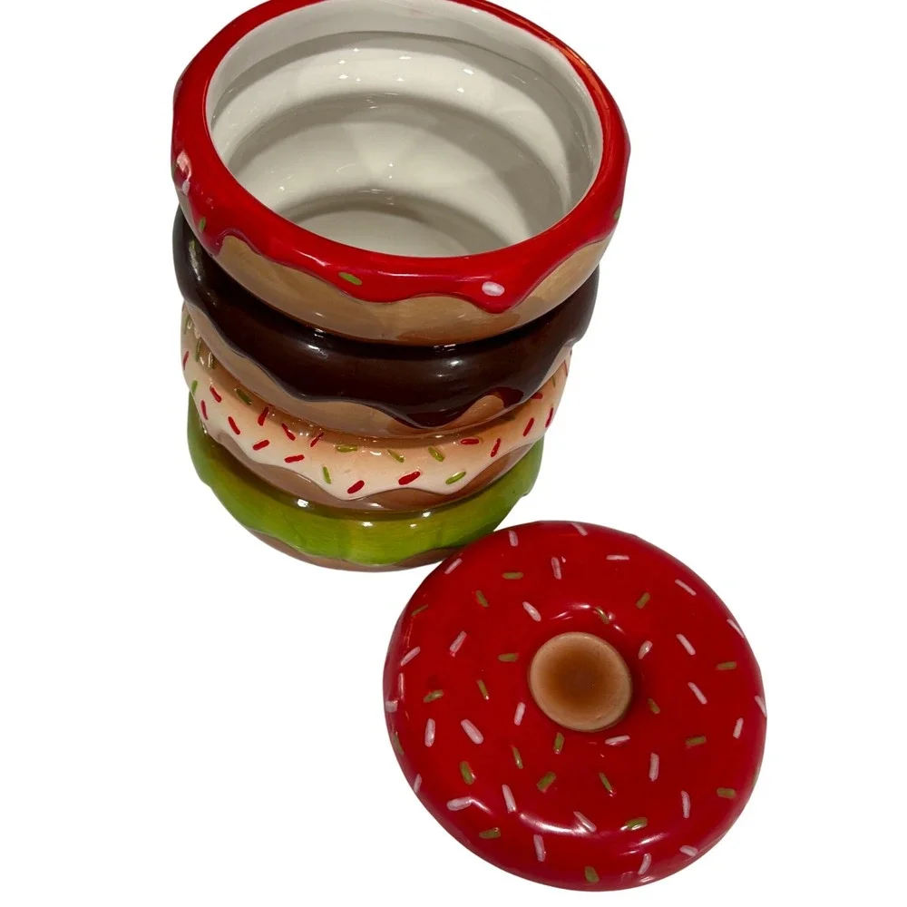 Sleigh Bell Bistro Stacked Donuts Ceramic Food Safe Cookie Jar - Fun Decor Retro